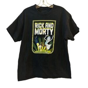 Rick and Morty Men's Black Graphic T-Shirt Size L Short Sleeve Crew Neck- flawed